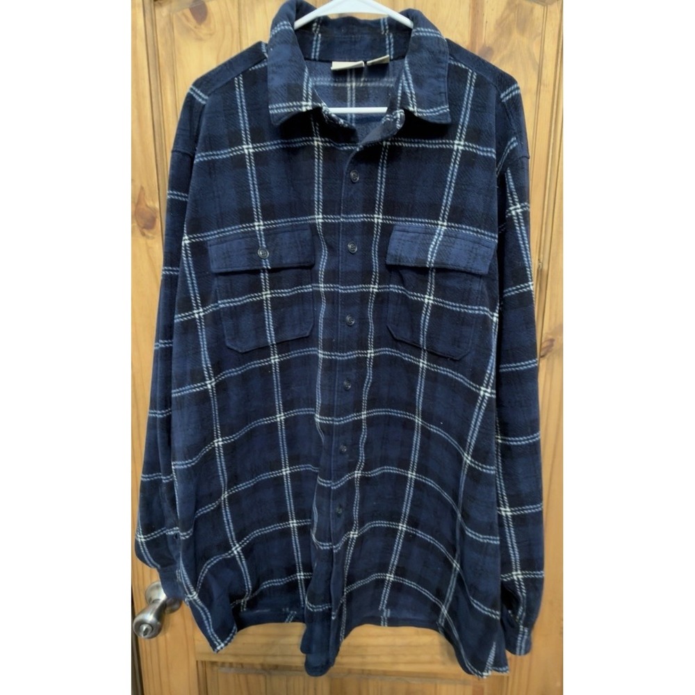 L.L.Bean Fleece Shirt Jacket Mens Blue Plaid Button Up Shacket 273074 Outdoor XL